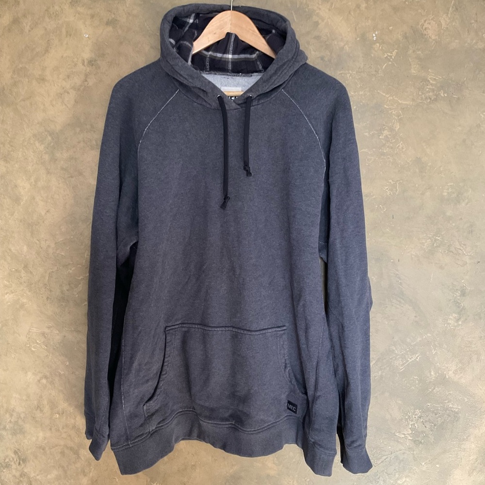 MEC Organic Cotton Hoodie Hooded Sweatshirt Flannel Lined Dark Grey XXL